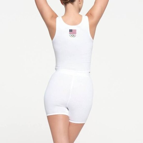 SKIMS Soft‎ Lounge Tank + Boxer Short Set Team USA White 2X/XL - Picture 4 of 15